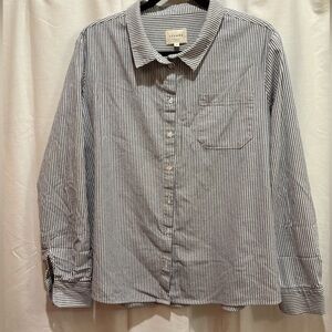 Sezane, Tomboy Shirt, Navy and Ecru stripes, size 44/us 14